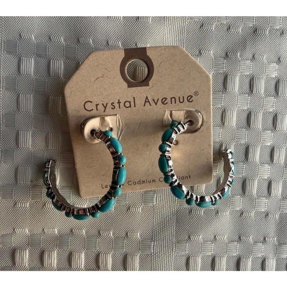 Crystal Avenue Turquoise Open Hoop Earrings women’s Western Boho Style New